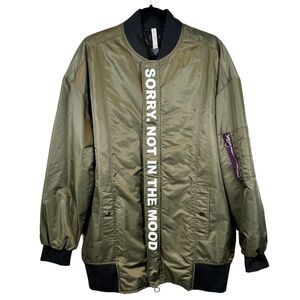 Zara Man Long Bomber Jacket SORRY‎ NOT IN THE MOOD Size Medium Loose Fit RARE